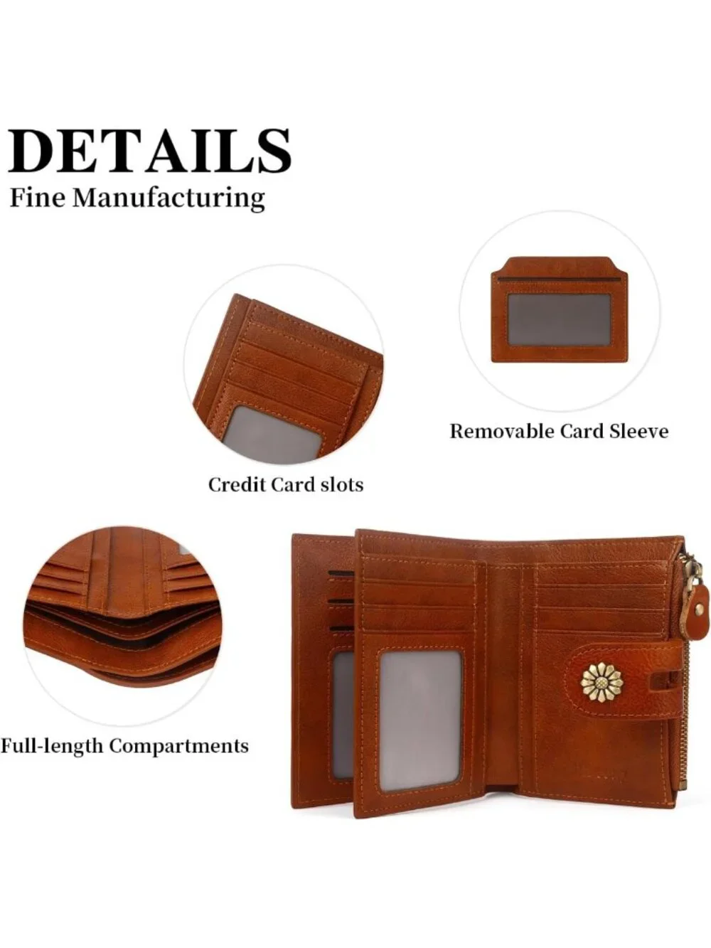 Compact RFID Blocking Leather Wallet for Women, Bifold Card Holder with ID